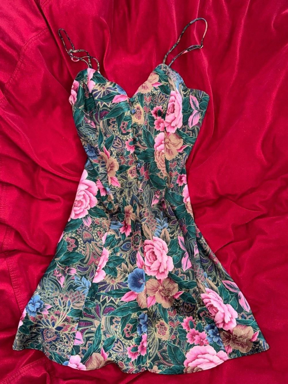 Victoria's Secret Green & Pink Floral Slip Dress